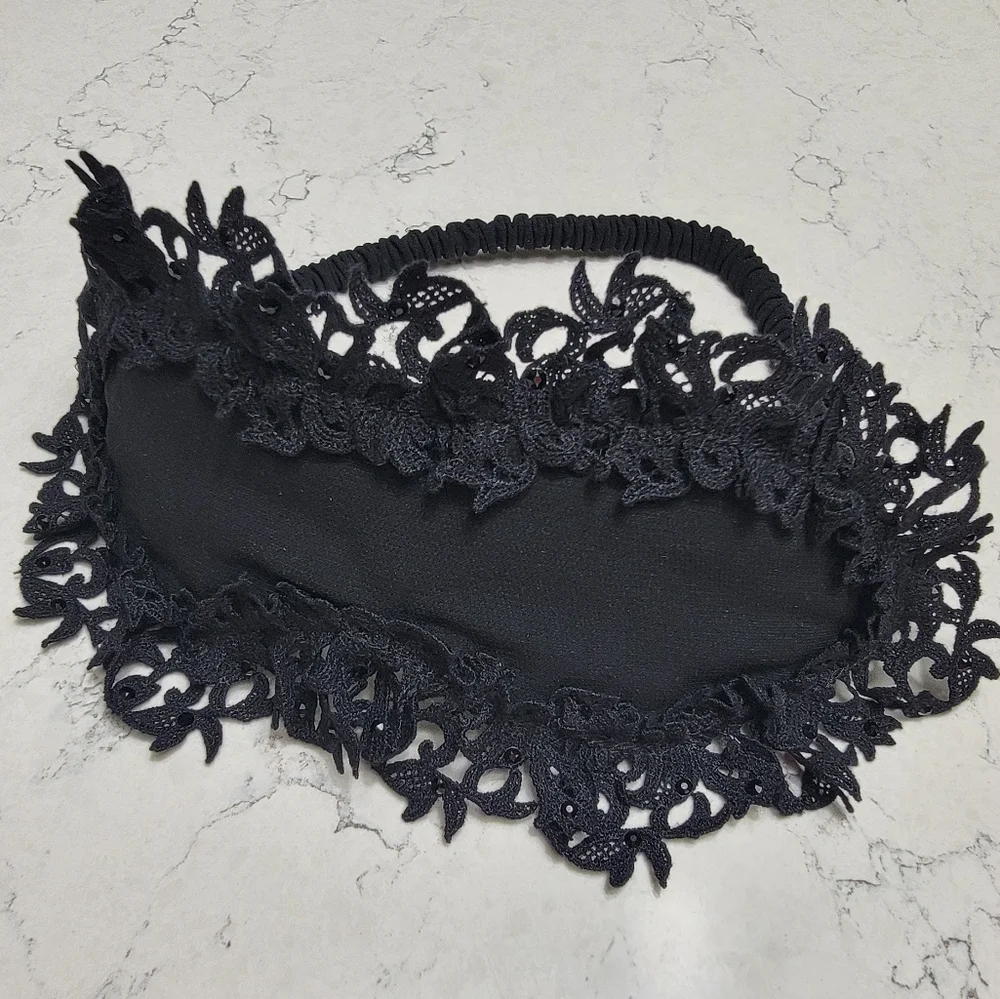 La Perla Silk Macramé Crystal Eye Mask Bridal Boudoir Luxury Black dark fairy